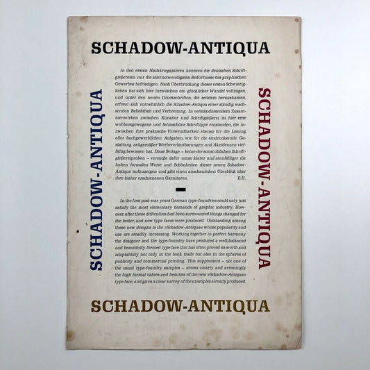 Schadow-Antiqua type specimen sheet | Schriftgiesserei C. E. Weber | Undated