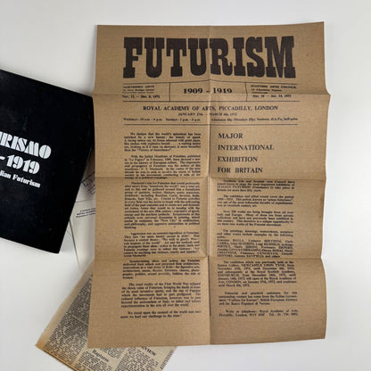 Futurismo 1909-1919 Exhibition of Italian Futurism Northern Arts 1972/3 + poster, press release, private view invitation and newspaper clippings