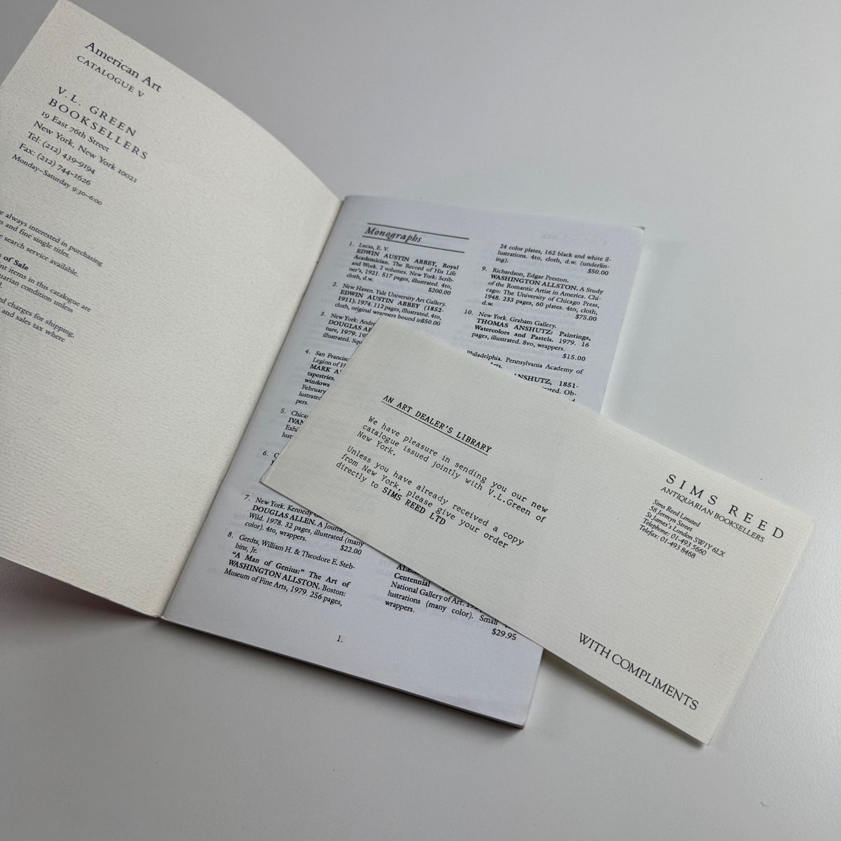 Catalogue of American Art |  V.L.Green Booksellers, New York, undated