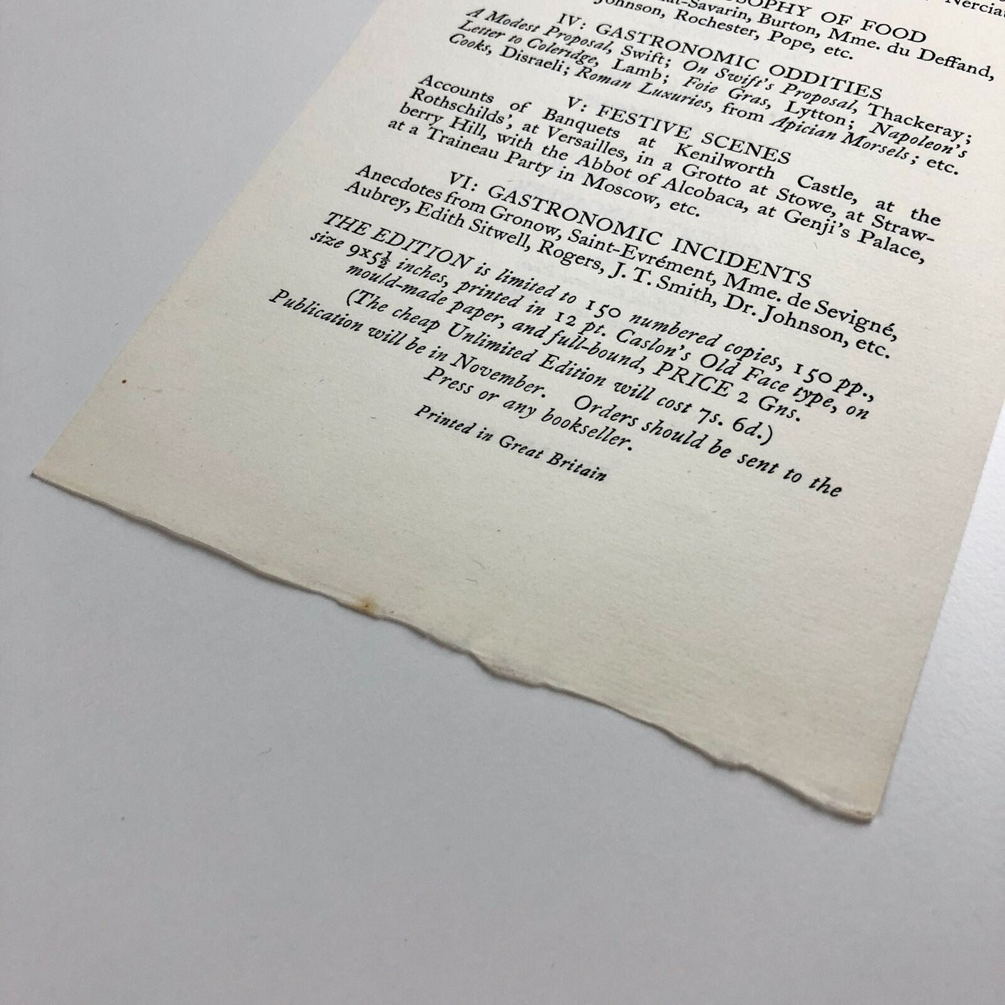 The Epicure's Anthology | The Golden Cockerel Press prospectus leaflet, 1936