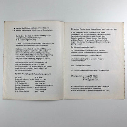 Die Kestner-Gesellschaft (Kestner Society) Hanover become a member leaflet c.1969 | Roy Lichtenstein cover