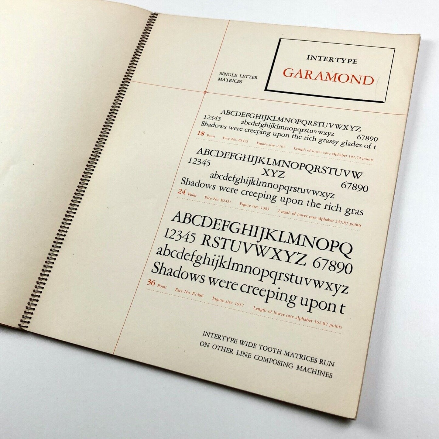 Intertype Garamond | Wire-bound type specimen brochure | Undated