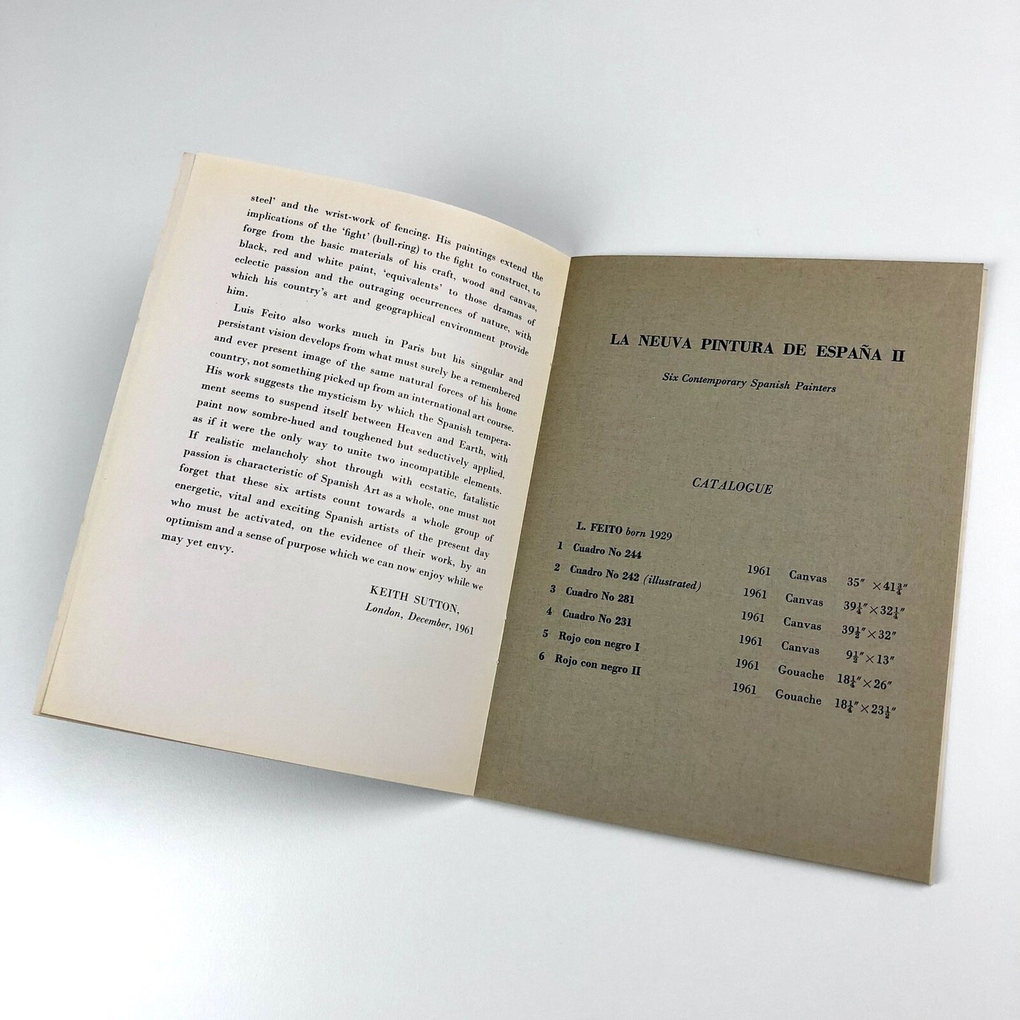 La Nueva Pintura de Espana. Six Contemporary Spanish Painters | Arthur Tooth catalogue, 1962