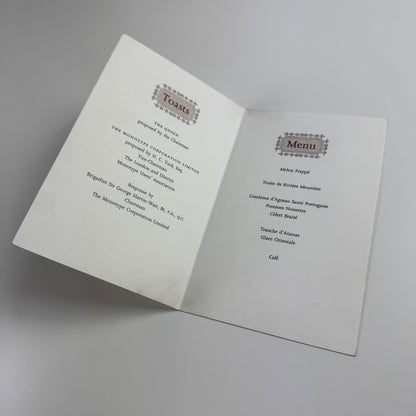 Menu for London and District Monotype Users' Association Monotype Joanna