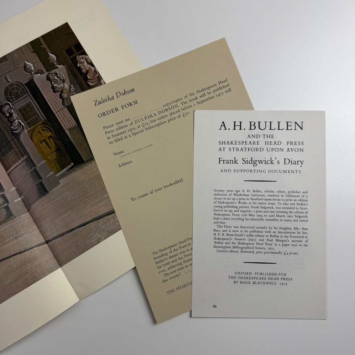 Prospectus for Zulieka Dobson | The Shakespeare Head Press, 1975