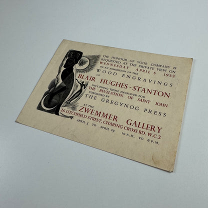Private view invite for Wood Engavings of Blair Hughes-Stanton wood-engravings Zwemmer Gallery 1933