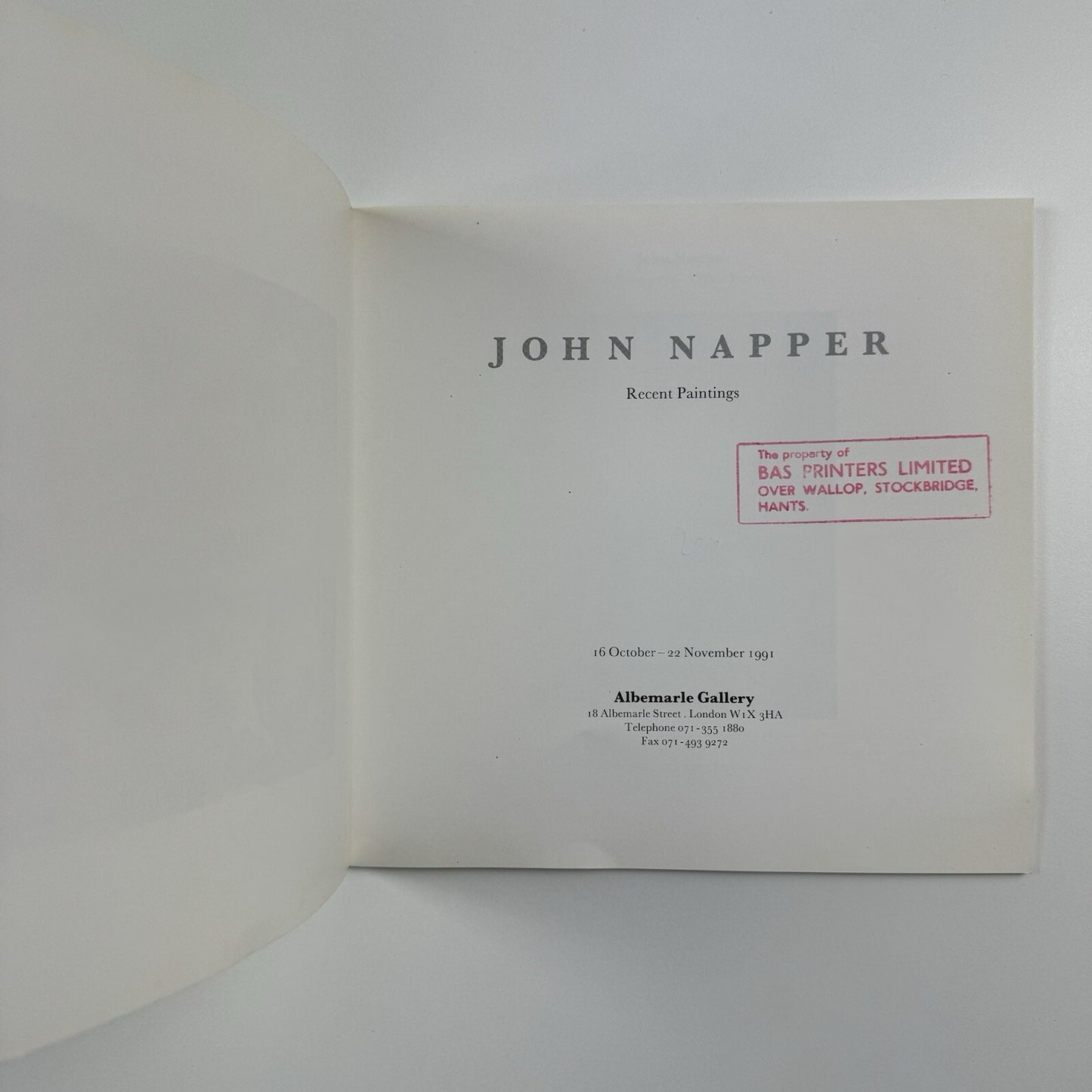John Napper – Recent Paintings | Albermarle Gallery, 1991 catalogue