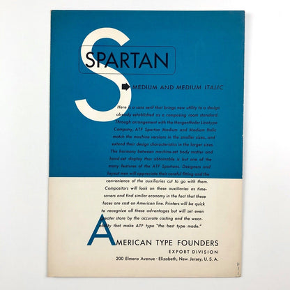 Spartan Medium and Medium Italic type specimen leaflet | American Type Founders, undated