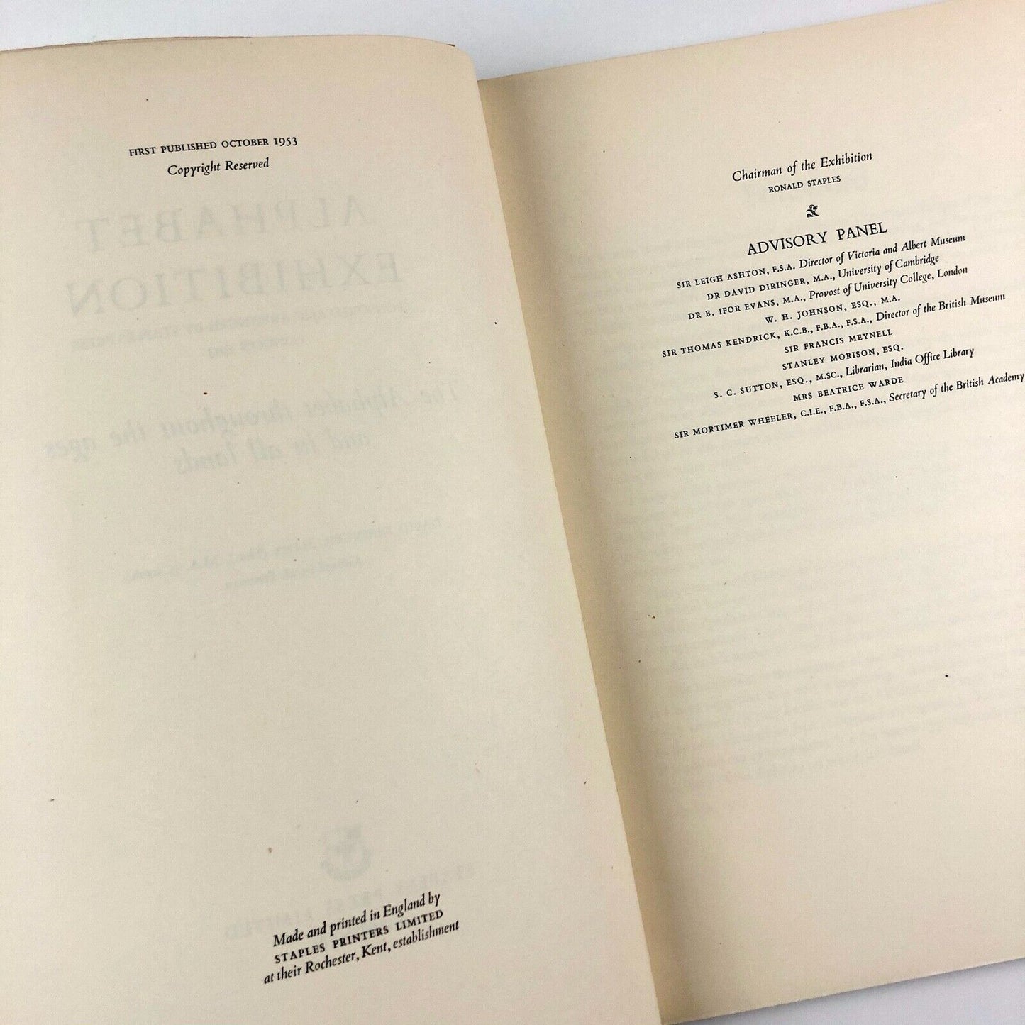 Alphabet Exhibition. The Alphabet Throughout the Ages | Staples Press London, 1953