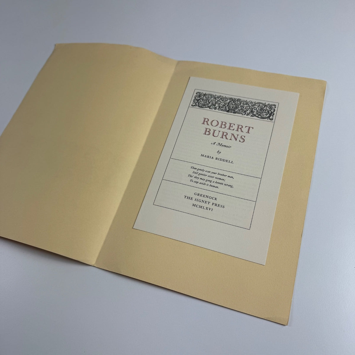 Prospectus for Robert Burns A Memoir by Maria Riddell. The Signet Press, 1966