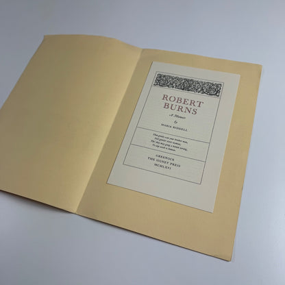 Prospectus for Robert Burns A Memoir by Maria Riddell. The Signet Press, 1966
