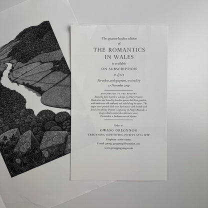 Prospectus for The Romantics in Wales edited by Glyn Tegai Hughes, wood engravings by Hilary Paynter Gregynog 2009