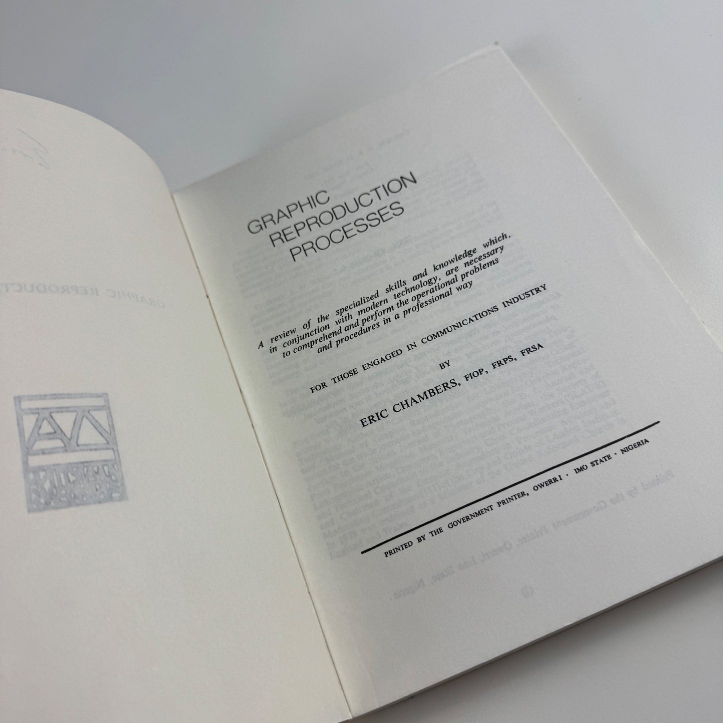 Graphic Reproduction Processes Eric Chambers | Government printer Nigeria 1988 signed