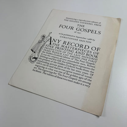 Order form for The Four Gospels The September Press Christopher Skelton, 1988 reproduction of The Golden Cockerel Press