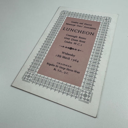 Menu for London and District Monotype Users' Association Monotype Joanna