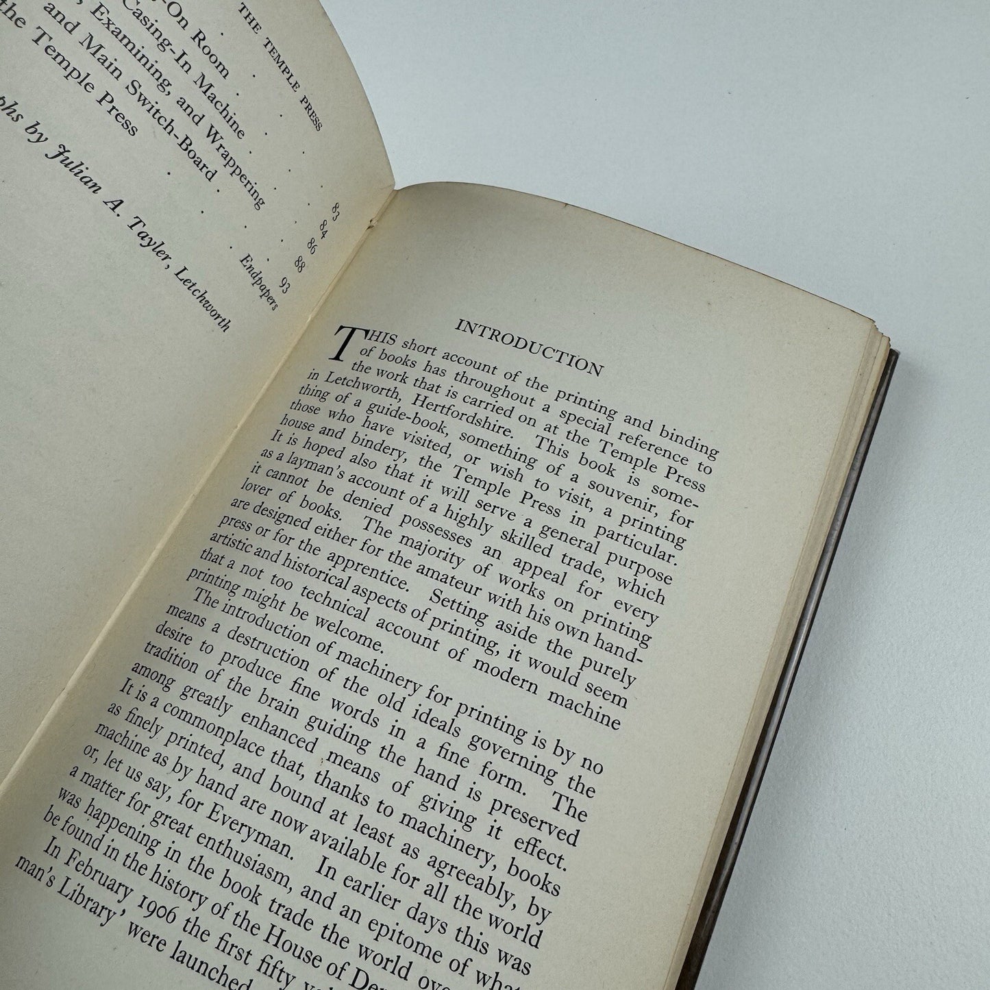 A Tour of The Temple Press. An account by James Thornton, MA of printing and binding books at the works of J.M. Dent & Sons Ltd, at Letchworth Garden City in Hertfordshire, 1935