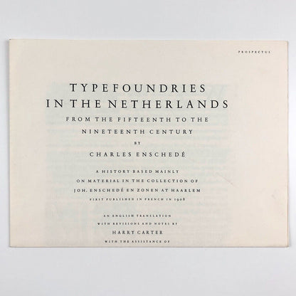 Typefoundries in the Netherlands | Charles Enschedé | Prospectus leaflet, 1978