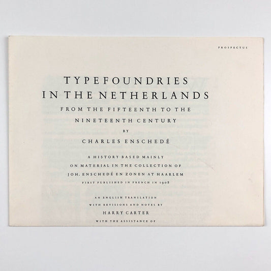 Typefoundries in the Netherlands | Charles Enschedé | Prospectus leaflet, 1978