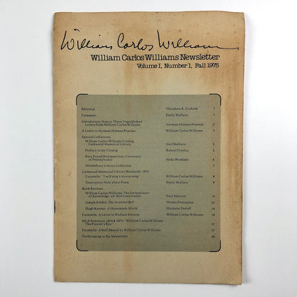William Carlos Williams Newsletter | Volume 1, Number 1, Fall 1975