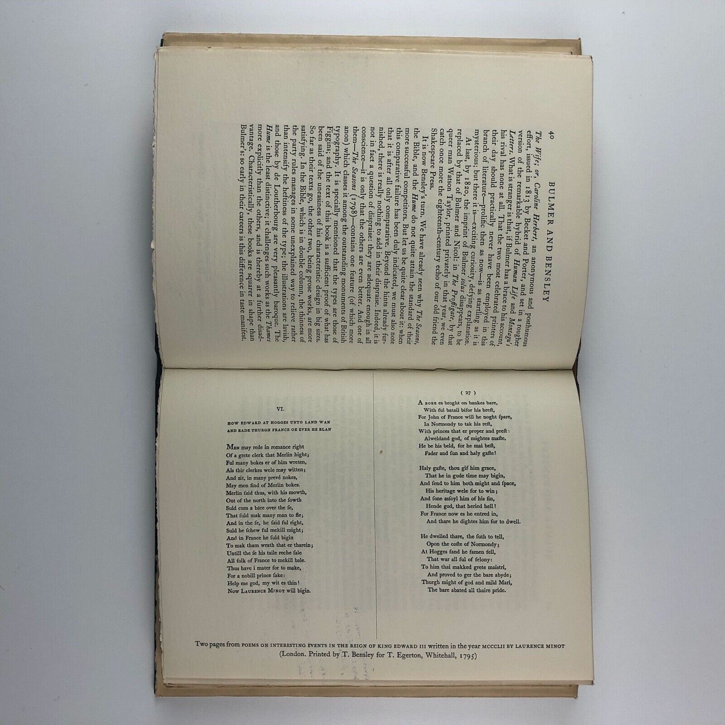 William Bulmer Thomas Bensley. A Study in Transition by H.V. Marrot | The Fleuron, 1930