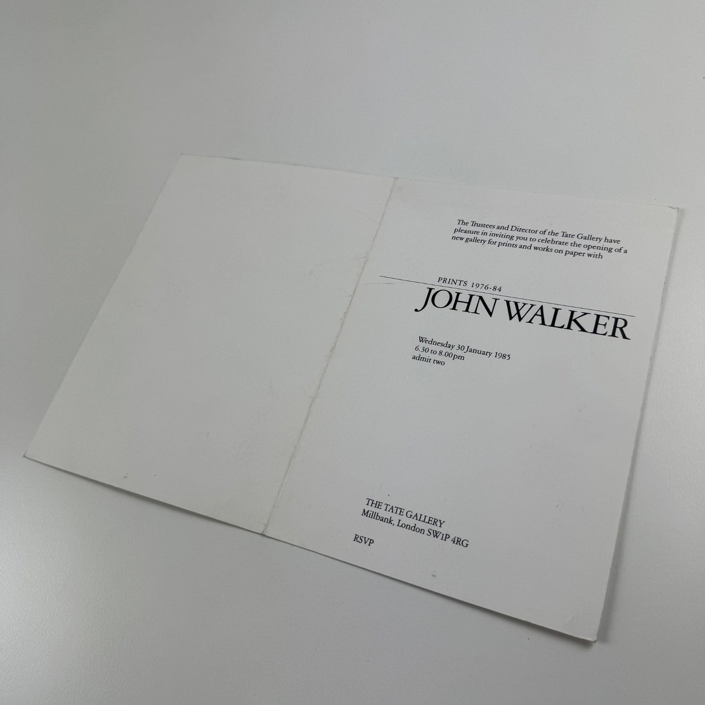 Private view invitation John Walker Prints 1976-84 Tate Gallery 1985