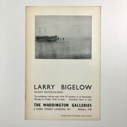 Larry Bigelow Recent Watercolours | The Waddington Galleries exhibition card, 1964