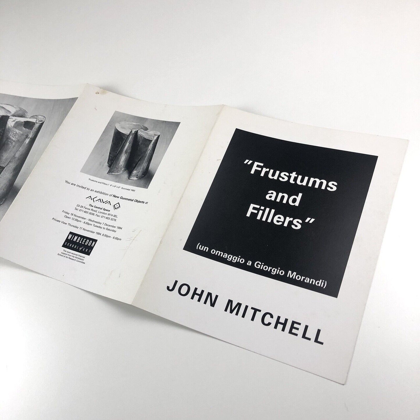 Folding card for John Mitchell Frustums and Fillers un omaggio a Giorgio Morandi | Wimbledon School of Art, 1994
