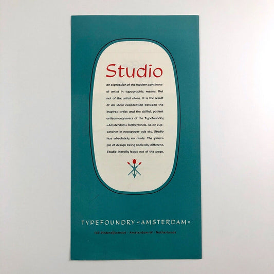 Studio - Typefoundry Amsterdam | Type specimen leaflet | Dolf Overbeek, undated