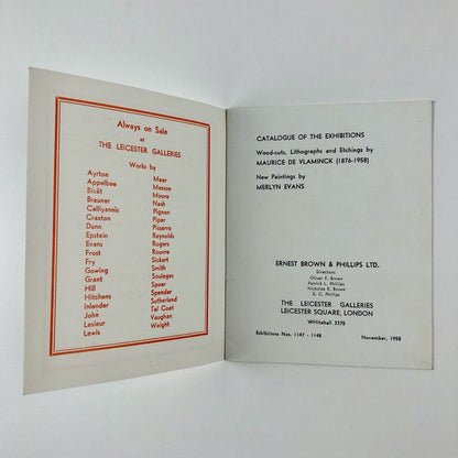 Maurice de Vlaminck Wood-cuts, Lithographs and Etchings | Merlyn Evans New Paintings | Ernest Brown & Phillips, The Leicester Galleries November 1958