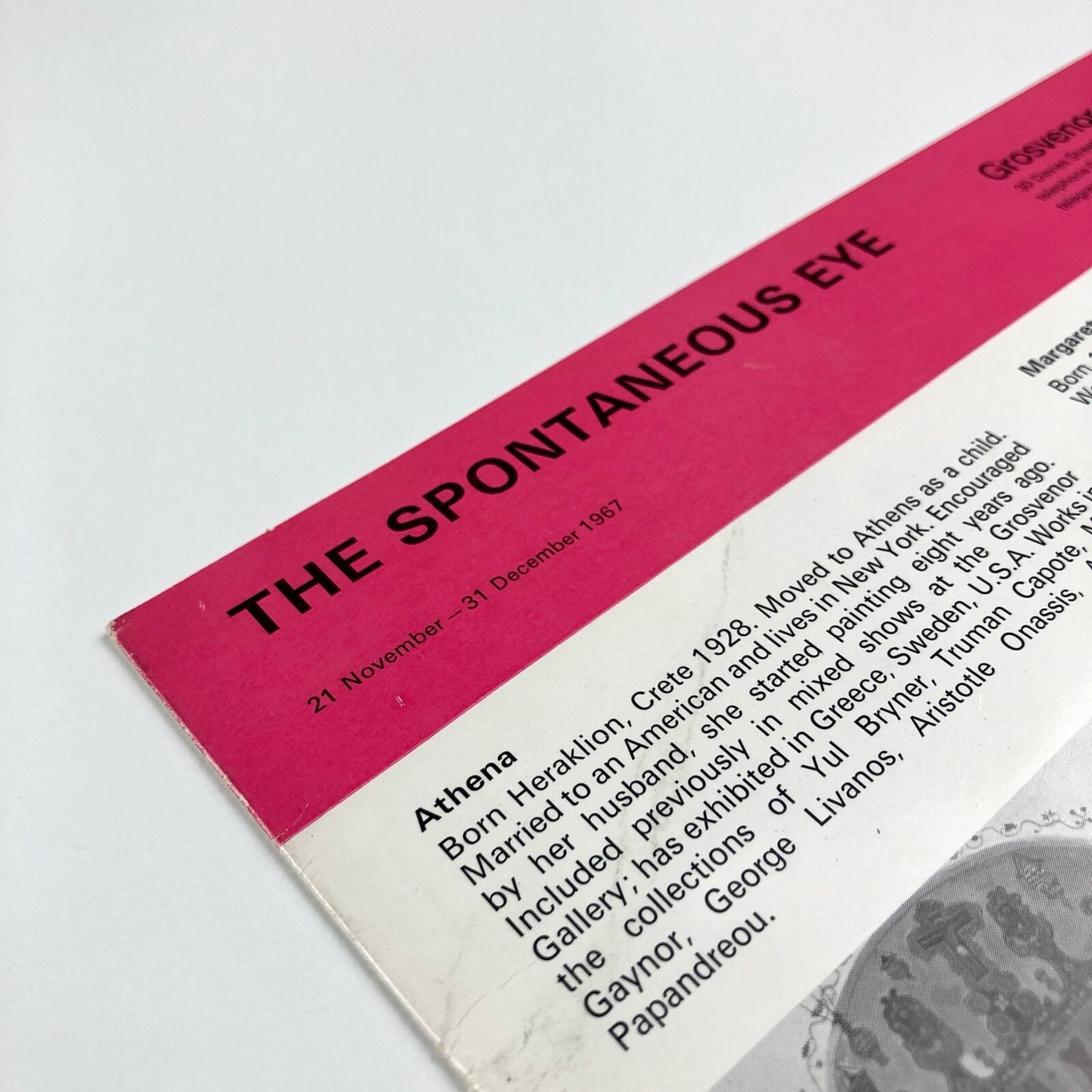 The Spontaneous Eye – Grosvenor Gallery folded card, Nov-Dec 1967