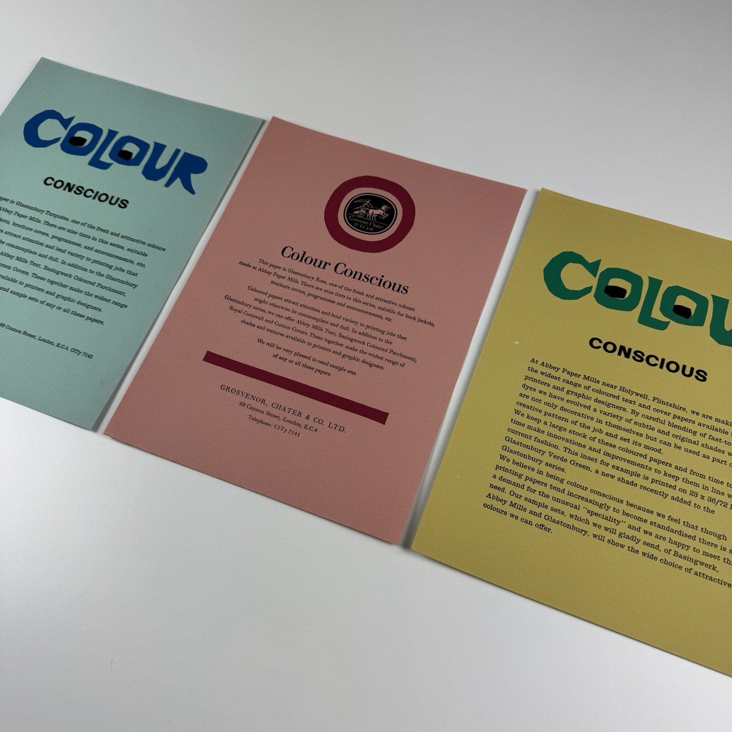 3 x paper samples | Colour Conscious – Grosvenor, Chater & Co Glastonbury 1960s