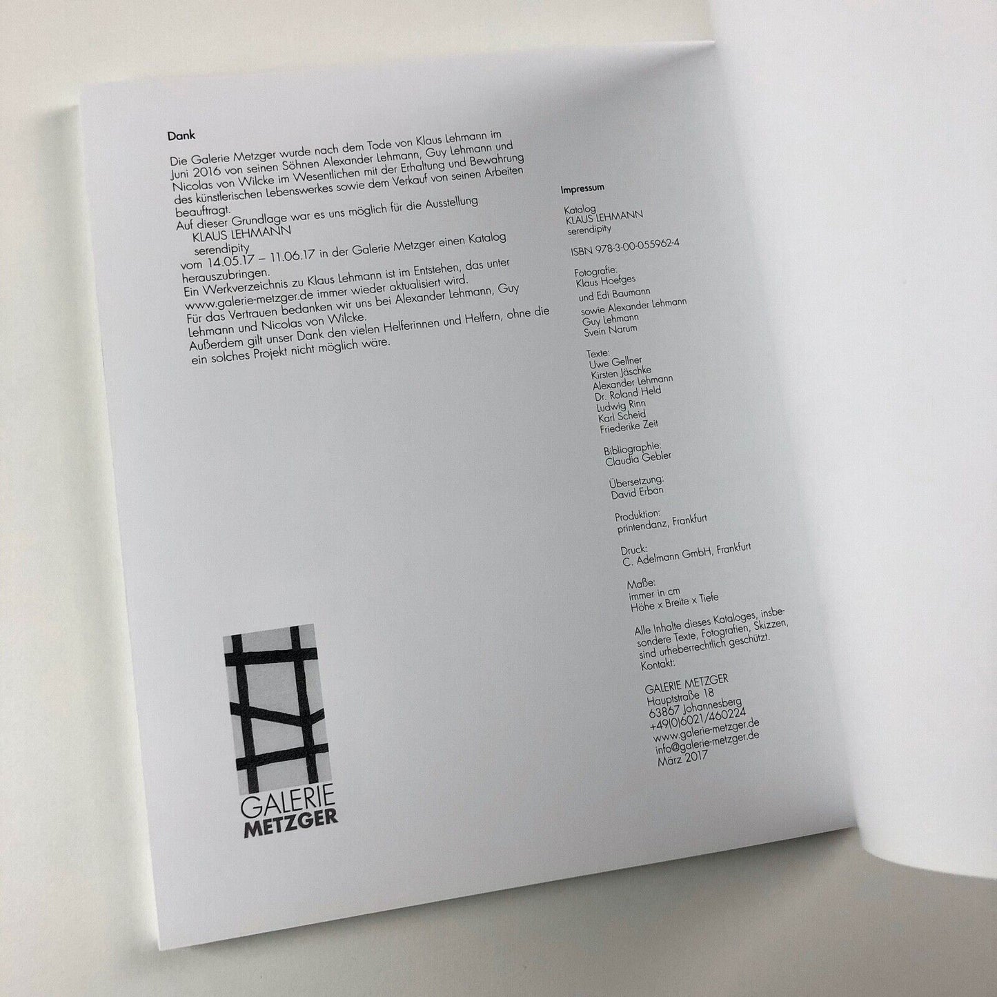 Klaus Lehmann: serendipity | Galerie Metzger, 2017