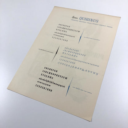 Type specimen sheet | Quirinus | Design by Alessandro Butti | Societá Nebiolo, undated