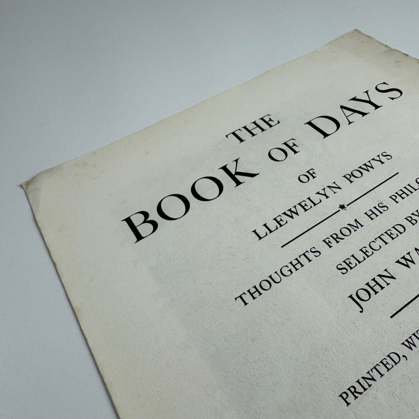 Prospectus for The Book of Days of Llewelyn Powys Golden Cockerel Press, 1937