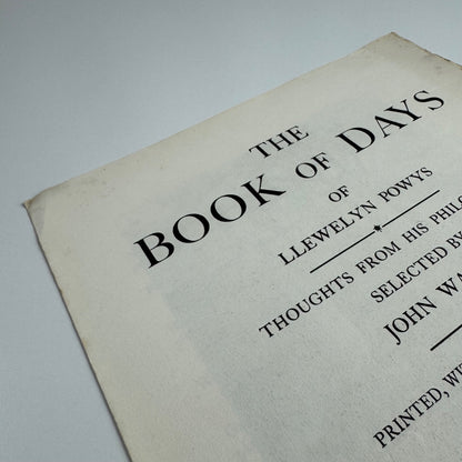 Prospectus for The Book of Days of Llewelyn Powys Golden Cockerel Press, 1937