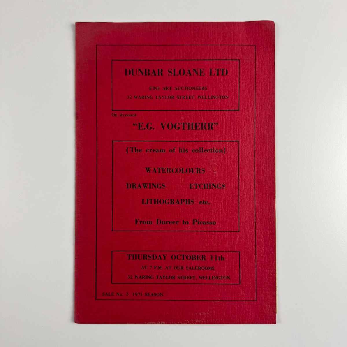 E. Gordon Vogtherr. The cream of his collection | Dunbar Sloane Auctioneers, Wellington, New Zealand Oct 1973