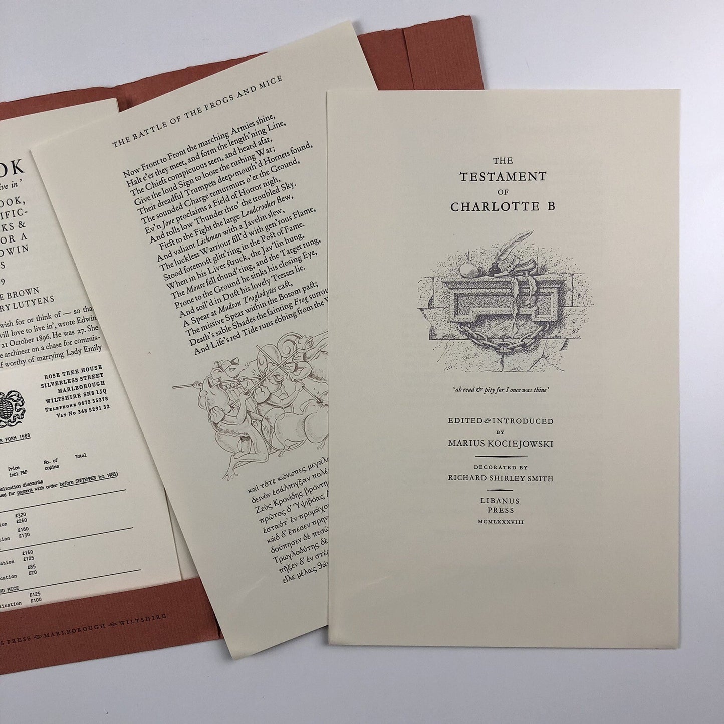 Libanus Press Books 1988-89 promotional folder and five inserts 1988