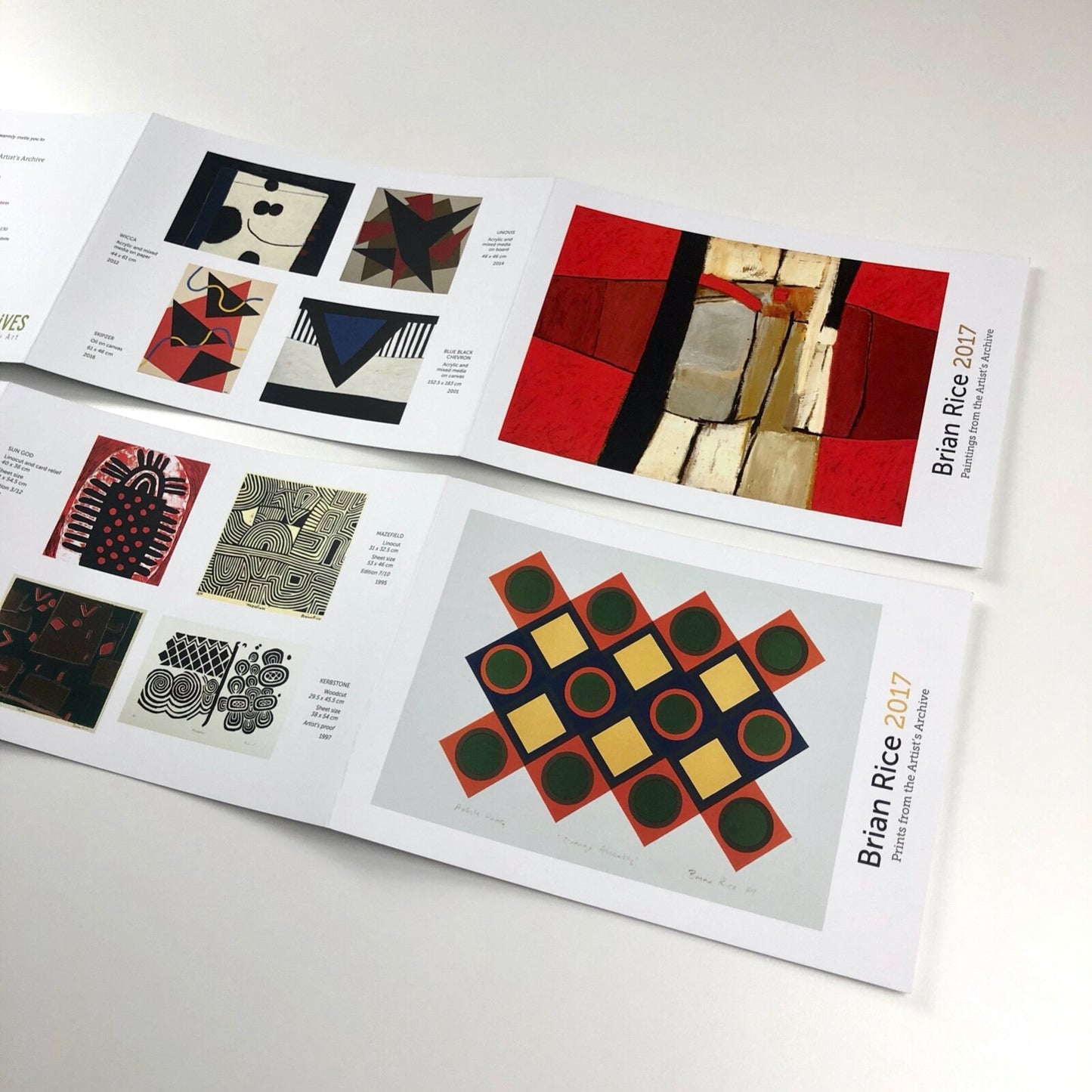 Brian Rice – 2017 Prints / Paintings from the Artist's Archive | Two folded cards with price list, Belgrave Gallery, 2017