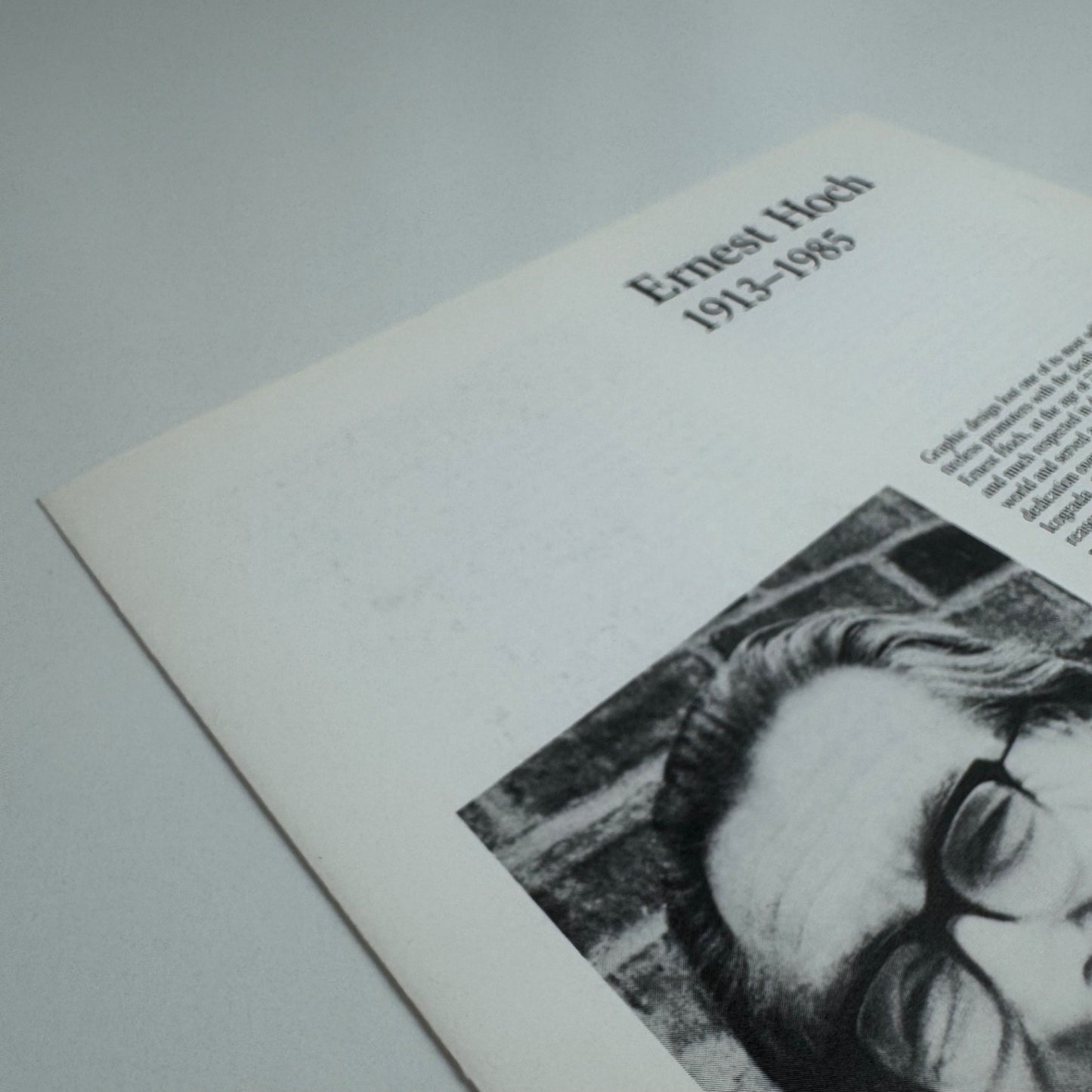 Obituary for Ernest Hoch by Michael Twyman, Department of Typography & Graphic Communication,  University of Reading, June 1985