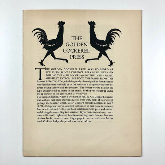 The Golden Cockerel Press – leaflet article printed for The Colophon, July 1931 | Engravings by Robert Gibbings