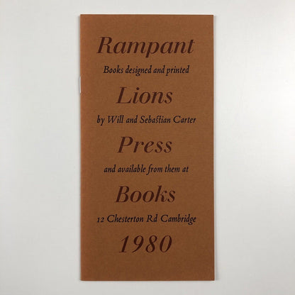 Rampant Lions Press booklet – Books Designed and Printed by Will and Sebastian Carter | 1980