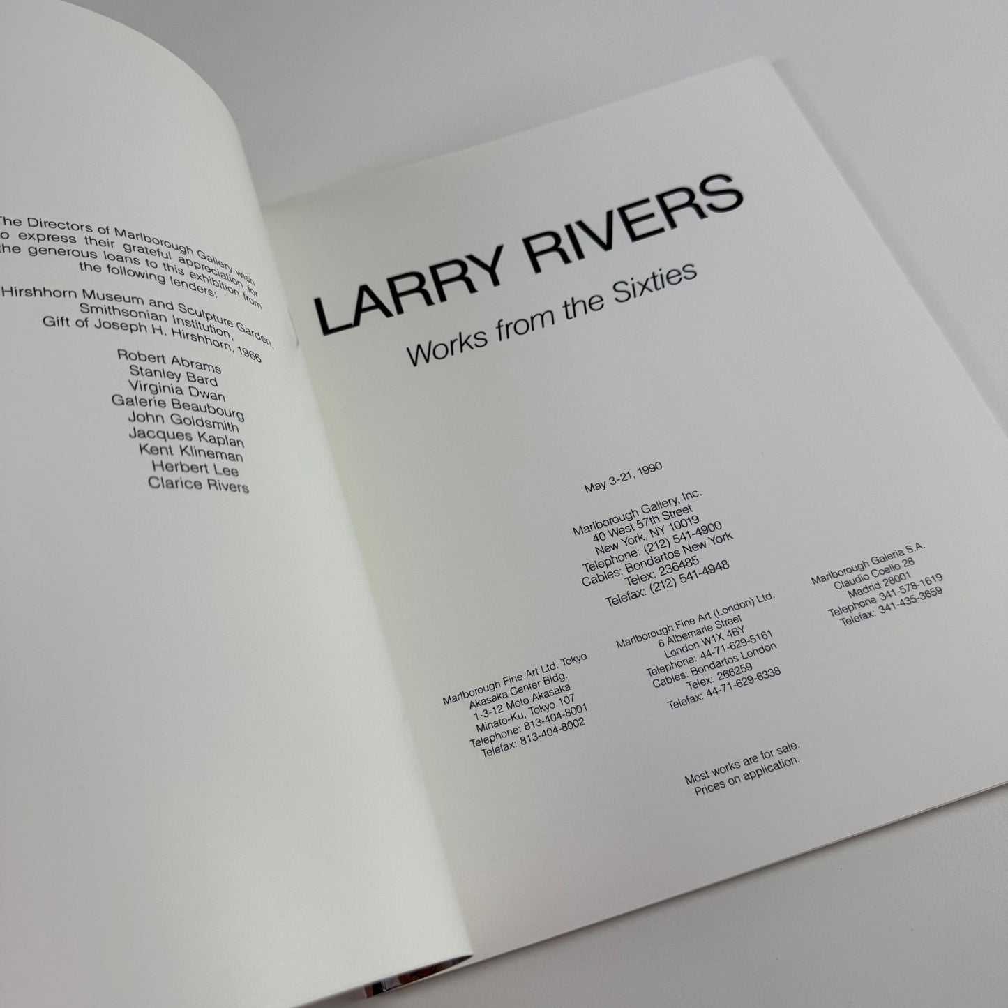 Larry Rivers. Works from the Sixties | Marlborough Fine Art, New York, May 1990