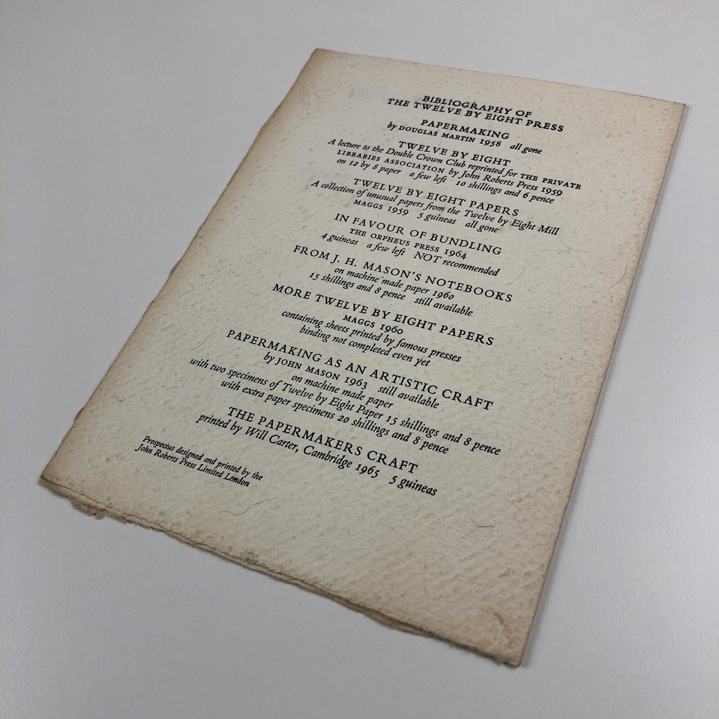 Prospectus – ‘The Paper Makers Craft’ | Will Carter | Twelve by Eight Press 1965