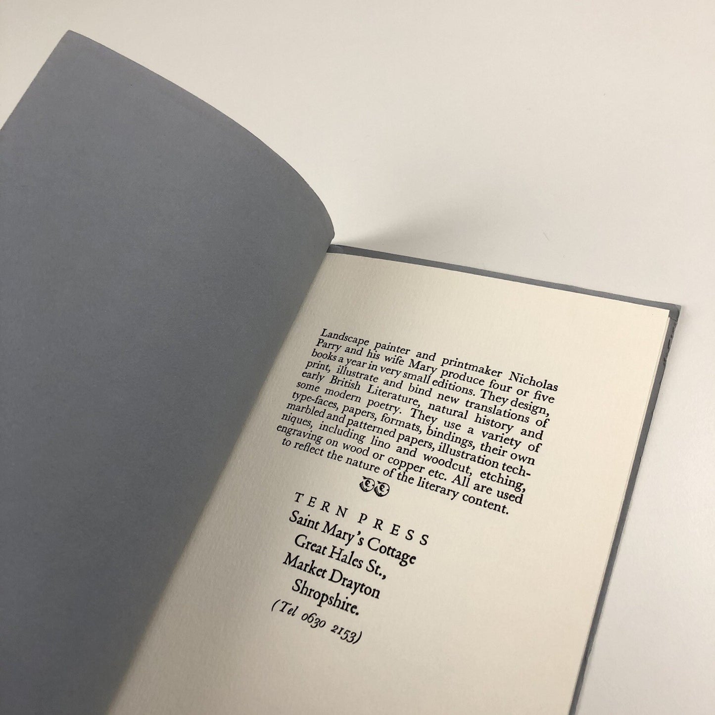Promotional leaflet for Tern Press | Nicholas and Mary Parry, c.1988