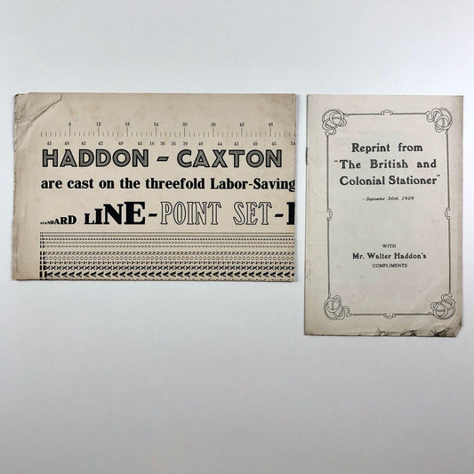Haddon-Caxton Types | Poster (undated) and reprint (1909) from The British and Colonial Stationer