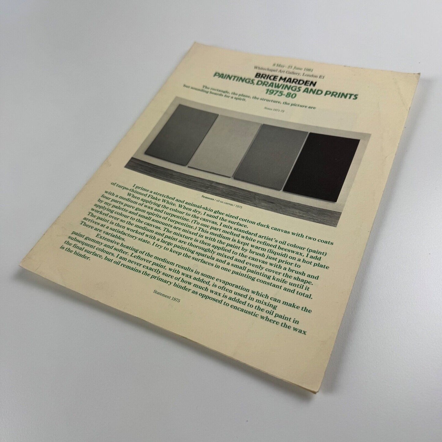 Leaflet for Brice Marden. Paintings, drawings and prints 1975-80 | Whitechapel Art Gallery, 1981