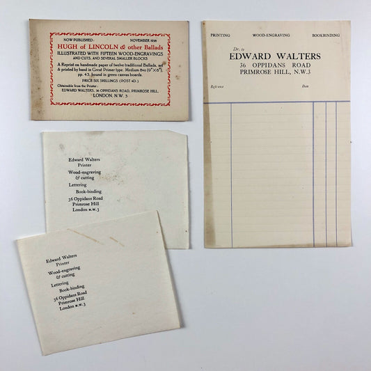 Four pieces of printed ephemera relating to Edward Walters | Fleece Press, c.1930s