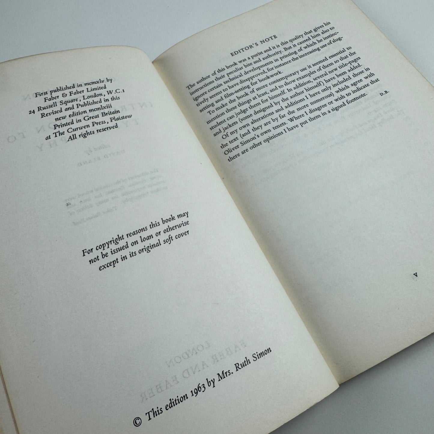 Introduction to Typography by Oliver Simon | Faber & Faber, London, 1963