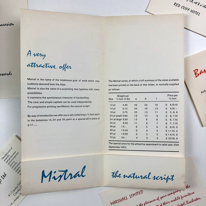 Mistral type specimen leaflet with 6 inserts | Typefoundry Amsterdam | Roger Excoffon