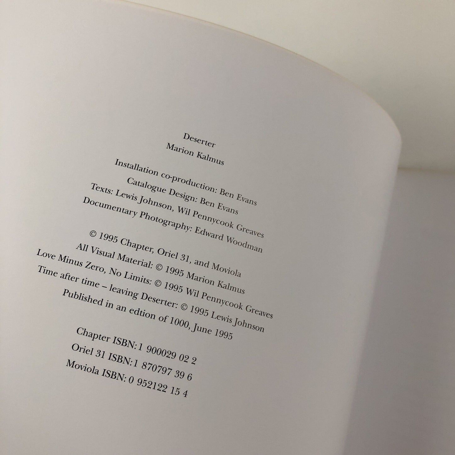 Marion Kalmus. Deserter | Chapter, Oriel 31, Moviola 1995 | Exhibition catalogue